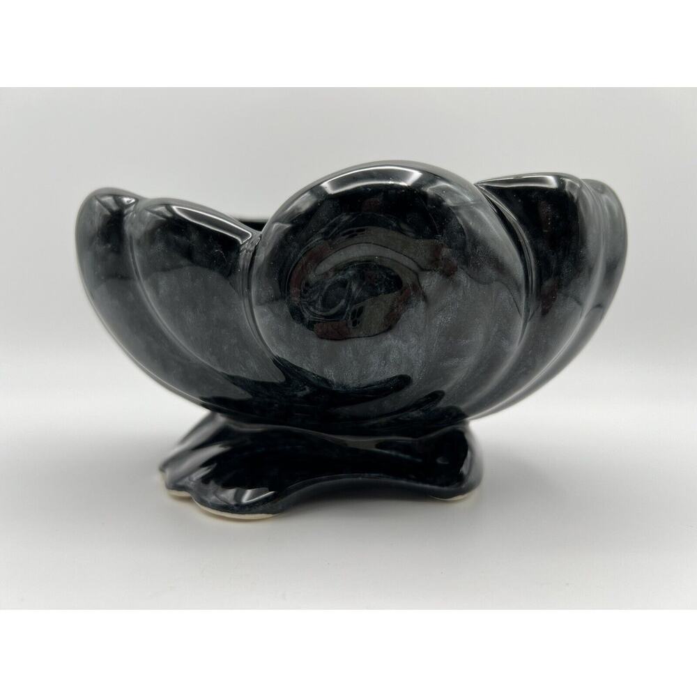 Vintage Shawnee Pottery MCM Black Lava Glazed 7” Nautical Sea Shell Planter